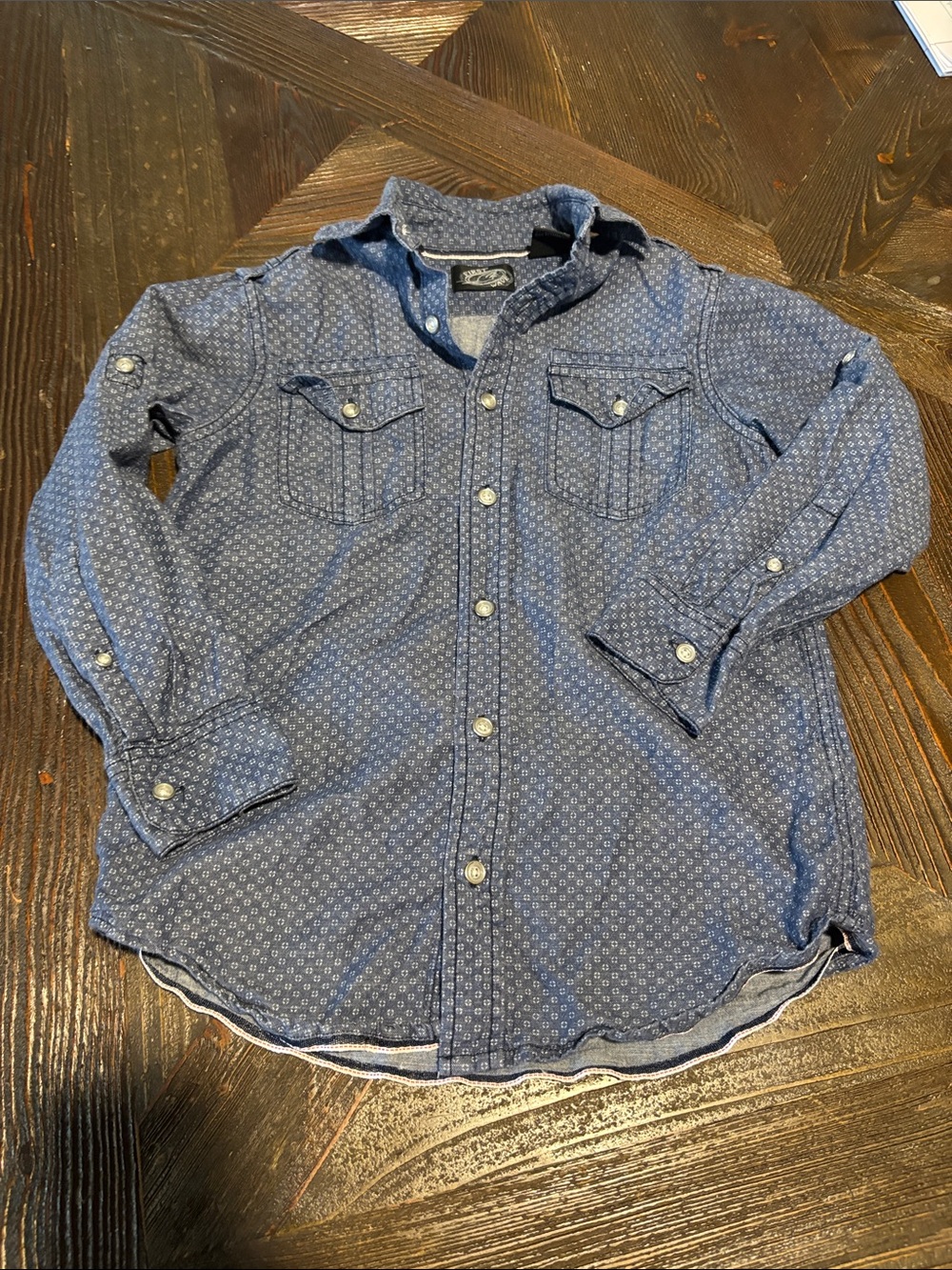 First Wave Blue Patterned Button-Down Shirt